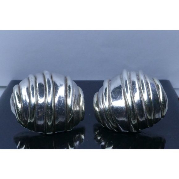 Signed Frederick Jean Duclos Bold Sterling Silver Electroform Striped Dome Earri - Picture 5 of 14